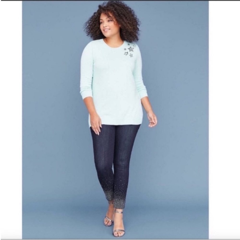 Lane Bryant sequin star mint blue sweater